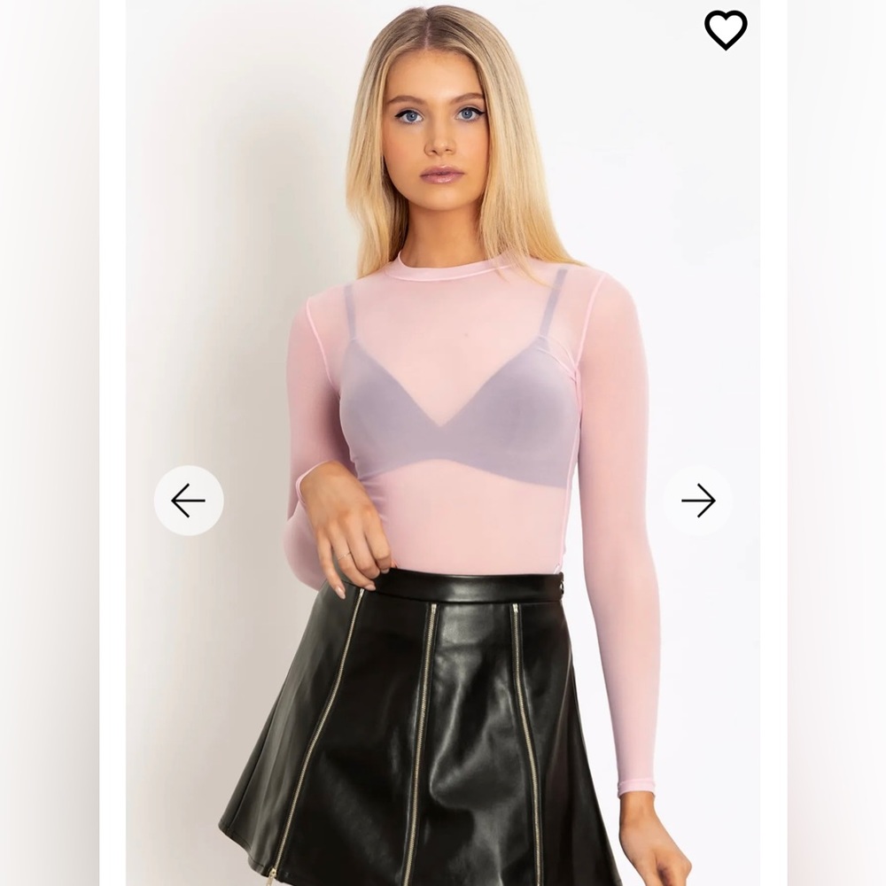 PASTEL PINK SHEER HIGH NECK LONG SLEEVE TOP medium